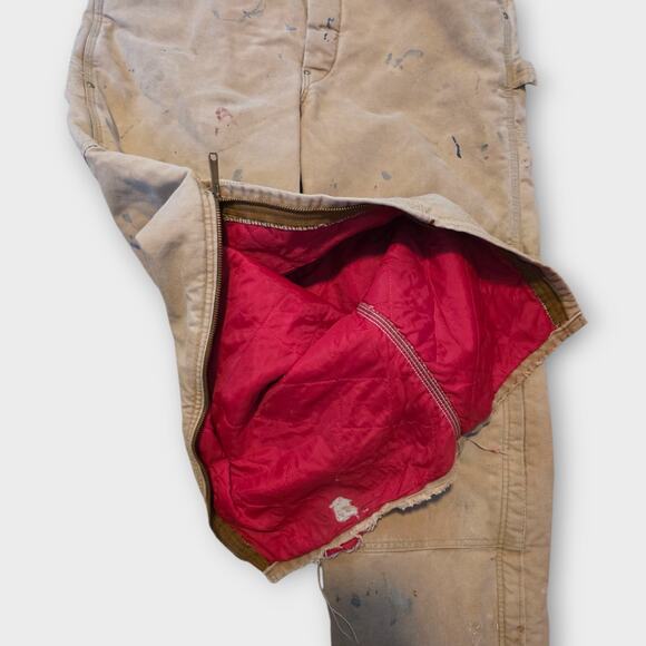 Vintage Carhartt Overalls Mens Sz 36 X 32 Tan Duck Bib Thrashed Grunge Union USA - Picture 8 of 13